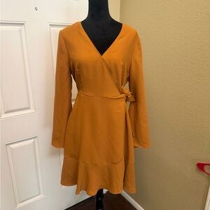 Gibson Latimer Mustard Long Sleeve Wrap Dress NWT